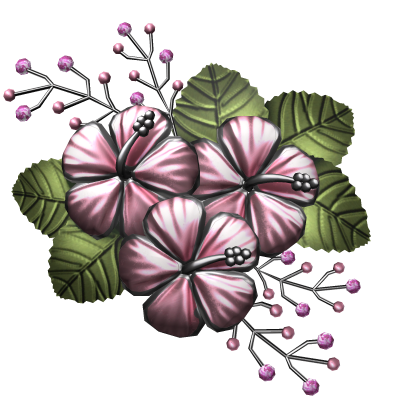 Pink Green and Silver Hibiscus Flower Hair Clip  Roblox item