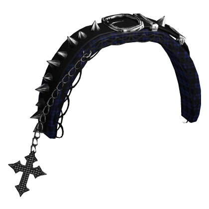 plaid spiked belt headband w/ chain in blue Roblox item