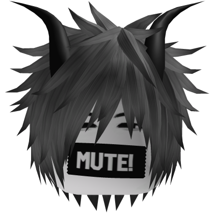 Vkei Grey Hair with Horns and Mute Tape Roblox item