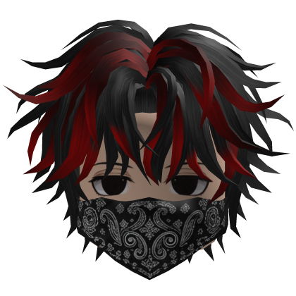 Messy Anime Hair w/ Bandana (Black/Crimson)