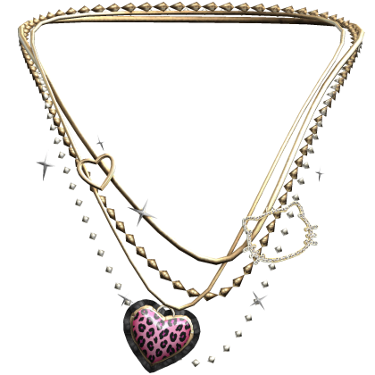 2000s Rhinestone Gold Pink Leopard Print Necklace