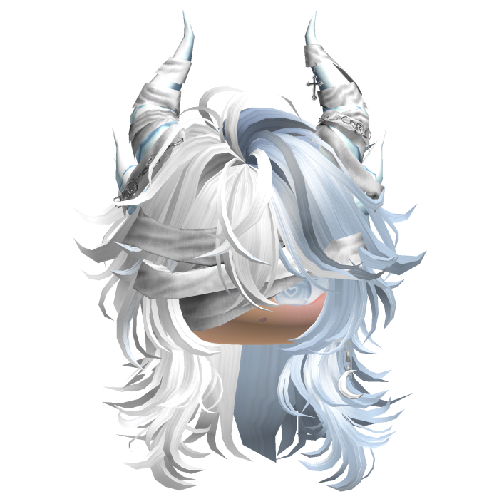 Horned Anime Demon Wolfcut (White&Blue)