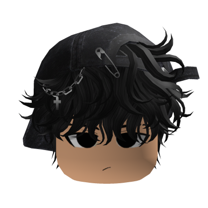 Black Messy Hair w Face & Backwards Cap