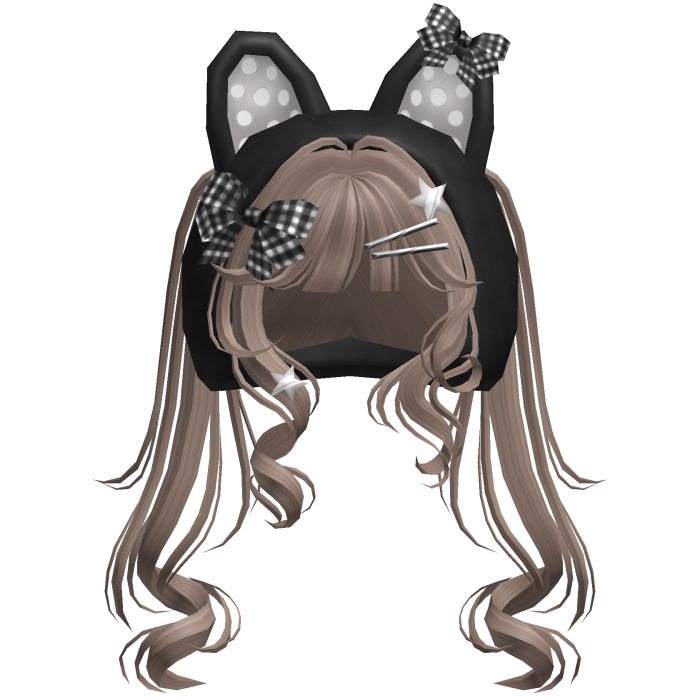 Cute Emo Curly Kitty Ear Pigtails w/ Hood Expresso