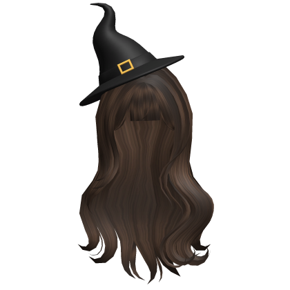 Dark Brown Wavy Hair with Halloween Witch Hat