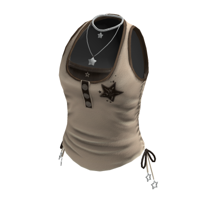 Y2K Ruched Star Tank Top w/ Necklace (Beige)