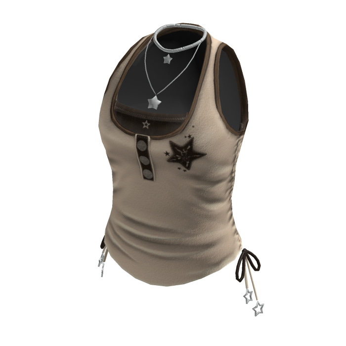 Y2K Ruched Star Tank Top w/ Necklace (Beige)