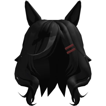 Wavy Side Swept Bangs Hair w/ Horse Ears in Black | Roblox