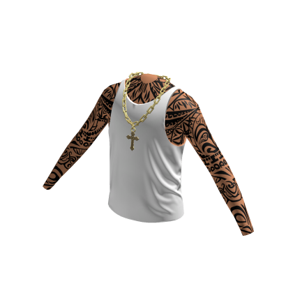White Tank Top w/ Gold Cross Chain & Sleeves