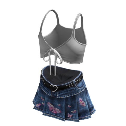 BB Y2K Urban Denim MiniSkirt & Tied Crop Butterfly