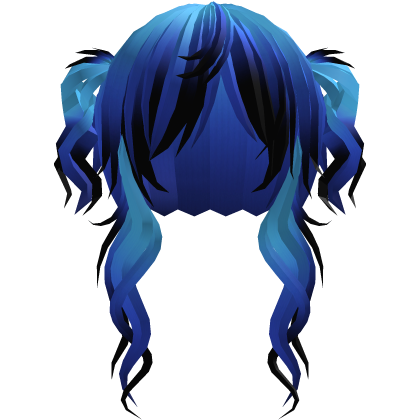 ‘’ (๑ — ‸ ҂)ゝcurly emo twin tails in blue black Roblox item