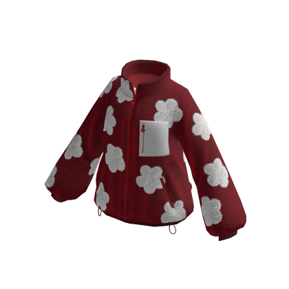 Cozy Flower Puffer Zip Up Jacket (Dark Red)