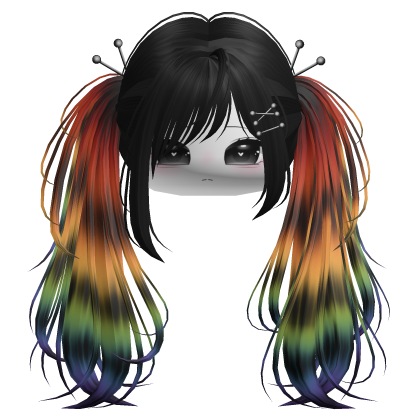 Rainbow Raccoon Y2K Emo Punk Pigtails w/ Pins