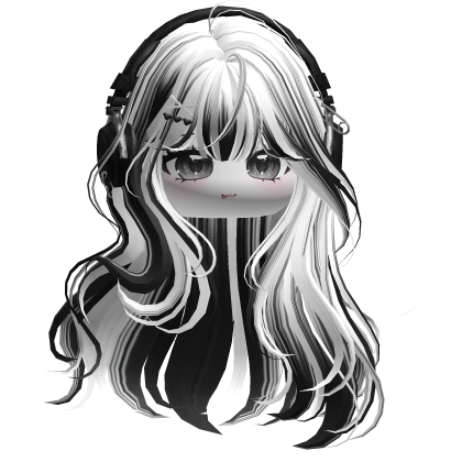 Cute Straight Hair w/ Headphones (White&Black) Roblox item