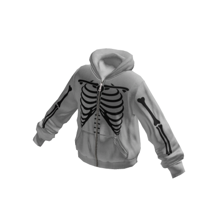 Goth Skeleton Zip-Up Hoodie (Light Gray)