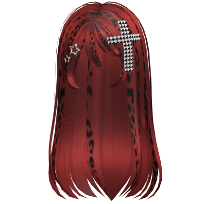 Emo Scene Long Hair w Cross Red Leopard