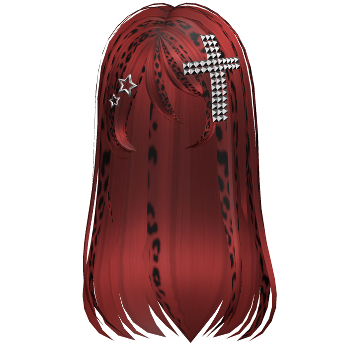 Emo Scene Long Hair w Cross Red Leopard