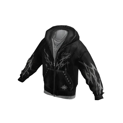 Y2K Grunge Washed Tribal Zip Up Hoodie (Black) | Roblox Item