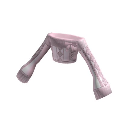 Off Shoulder Crop sweater w bow (Baby pink) thumbnail