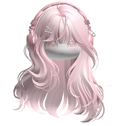 Cute Straight Hair w/ Headphones (Light Pink) Roblox item