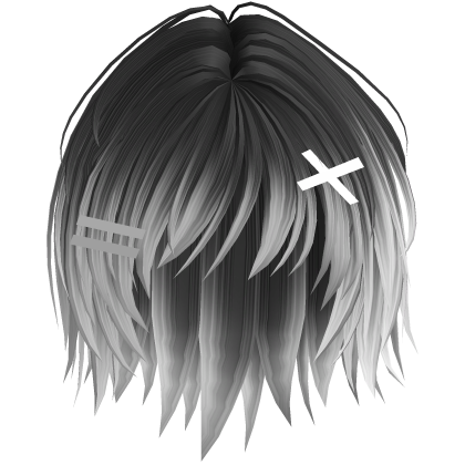 Messy Anime Boy Hair With Clips (Black and White) Roblox item