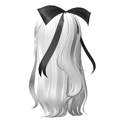 Cute Flowy Black Hair w/ Bow and Bangs Roblox item