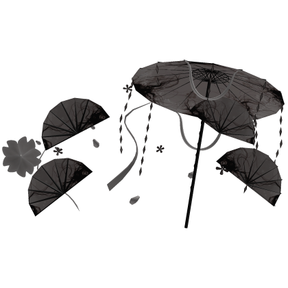 Japanese Brown & Black Sakura Umbrella & Fans