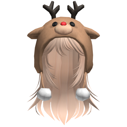 Christmas Reindeer Beanie w Flowy Hair Blonde