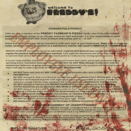 Freddy Fazbears Signing Sheet Signed Mike Schmidt Roblox decal