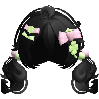 🍀 lucky strawberry clover pigtails in black