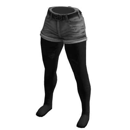 Denim Shorts & Ripped Tights - Gray thumbnail