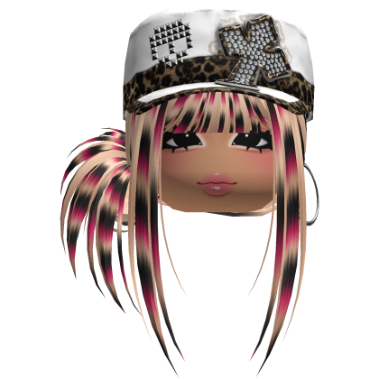 Gyaru Side Bun Hair w/ Cheetah Cap & Earrings