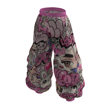 NIRO CO Pink Graffiti Y2K Baggy Balloon Pants thumbnail
