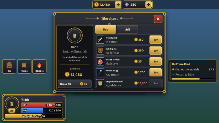 RPG UI Kit Inventory Quest Health Mana HUD Panels preview 5