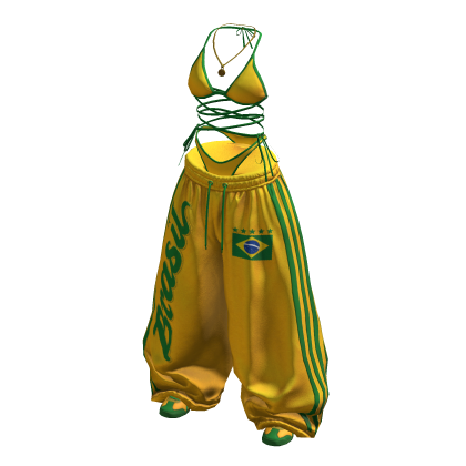 Yellow Green Brasil Y2K Wide baggy pants set thumbnail