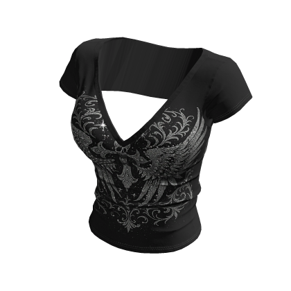 ♥y2k graphic V neck t-shirts Black♥