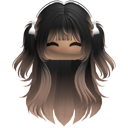 Long wavy girl hair pigtails w bows (Black/Beige) Roblox item