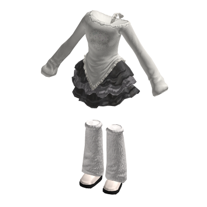 🍀Off Shoulder & Ruffle Skirt Outfit (White)