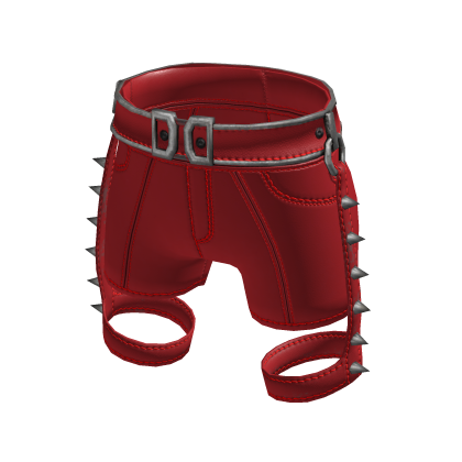 Red Punk Spiked Leather Shorts[MetaMuse]