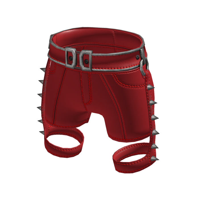 Red Punk Spiked Leather Shorts[MetaMuse]