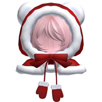 red christmas bear hood bob cut hair pink