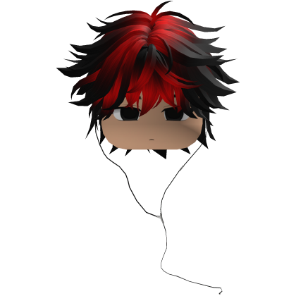 Y2K emo boy with headphones, red black hair