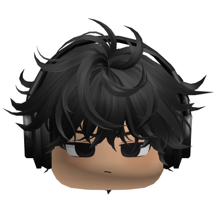 Black Messy Hair w/ Black Headphones & Boy Face Roblox item