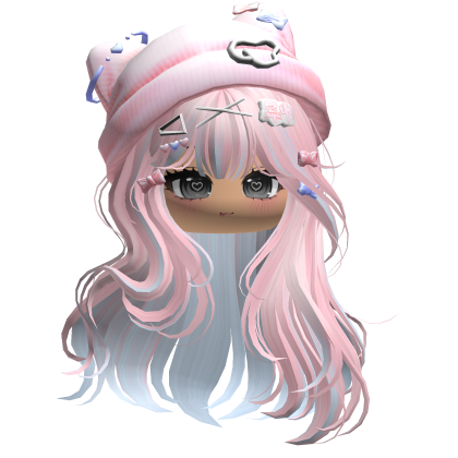 Pink&Blue Kawaii Wavy Hair w/ Cat Beanie Roblox item
