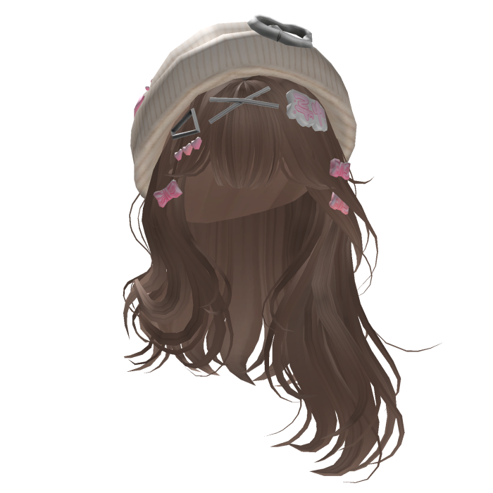 Brown Lush Straight Hair w/ Cute Cat Beanie
