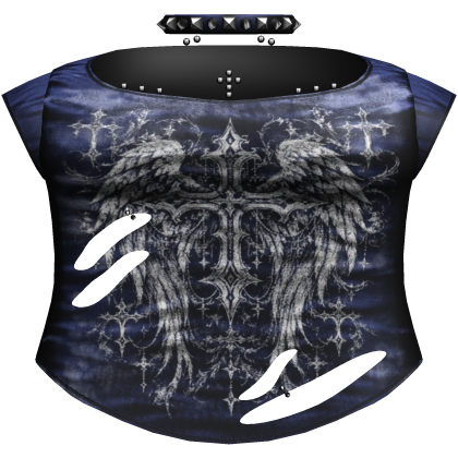 Y2k Blue Emo Ripped Shirt /w Choker