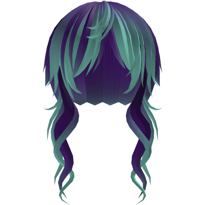 ‘’ (๑ — ‸ ҂)ゝcurly emo hair in purple teal Roblox item