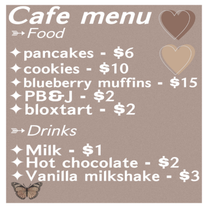 ♡ brown aesthetic cafe menu Roblox decal