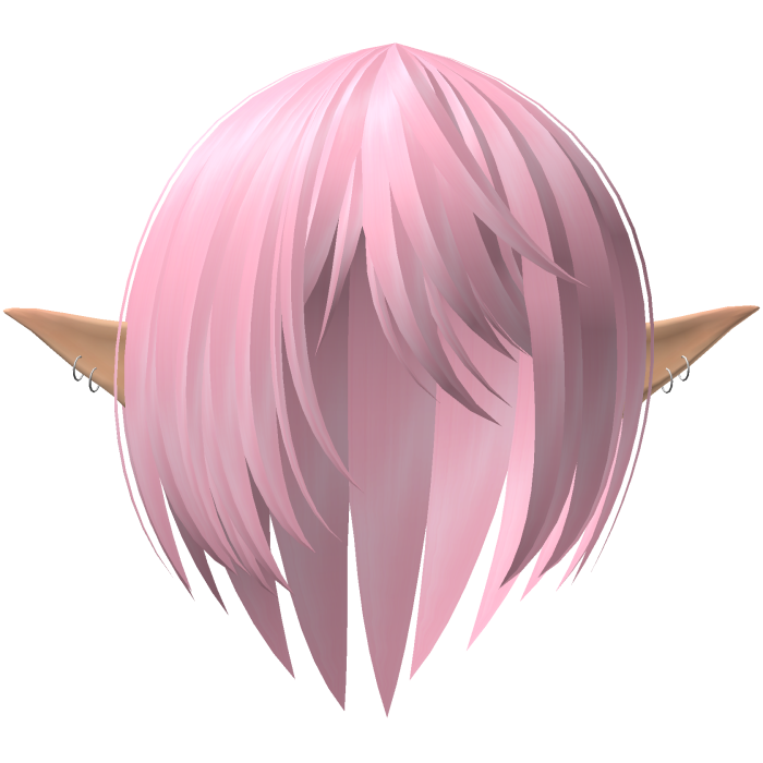 Pink Soft Emo Sleek Anime Messy Hair w/ Elf Ears
