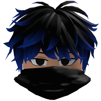 Fluffy Messy Emo Sleepy Boy Hair Mask Black Blue Roblox item